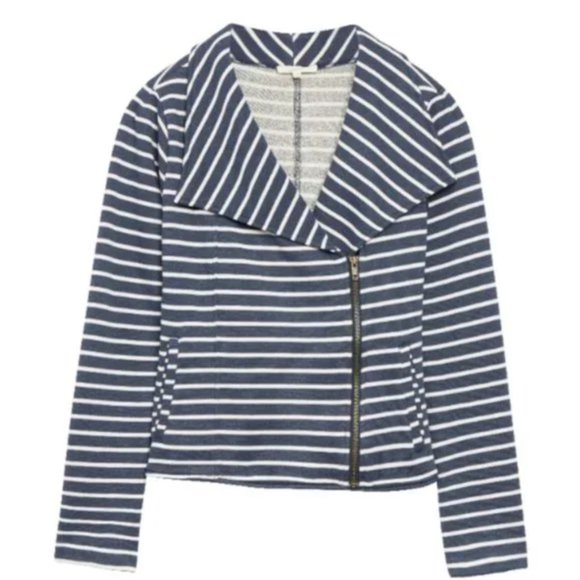 StitchFix ~ Mystree ~ Jackie Striped French Terry Asymmetrical Moto Jack… - Picture 1 of 5